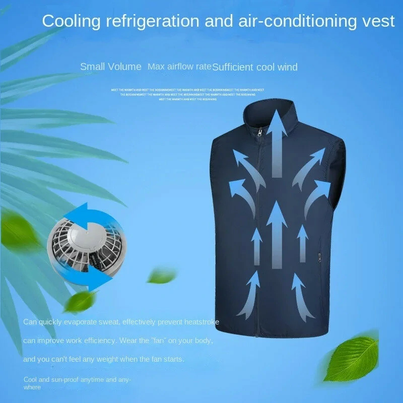 (image for) TENGOO Air Conditioning Clothing Vest 3-Gears Wind Speeds Sun Protection Cooling Vest USB Charging Continuous Cooling Jacket with Two Fans for Summer High Temperature Operation